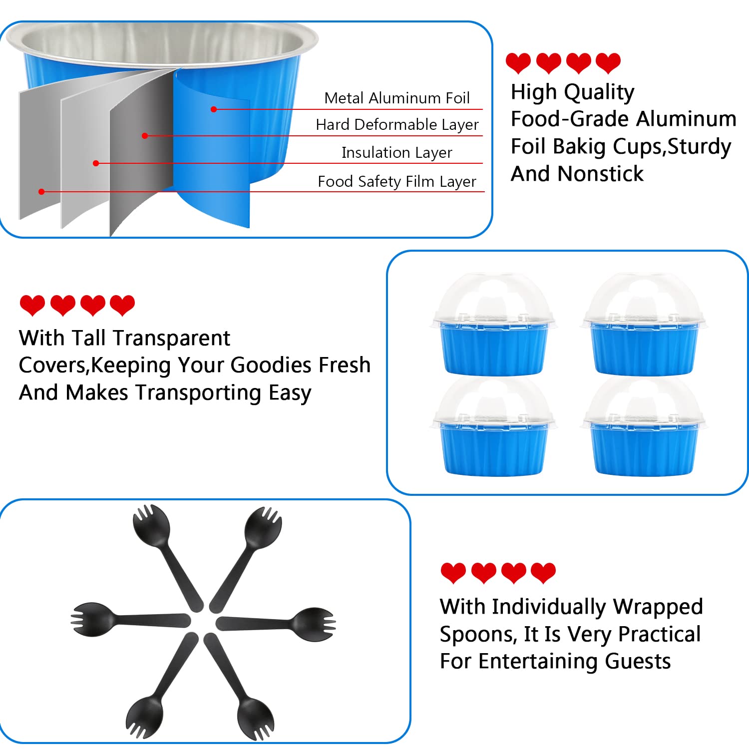 5Oz Muffin Tins With Lids 50 Pack,Free-Air Aluminum Foil Cupcake Liners Baking Pans,Jumbo Muffin Liners Cupcake Pans,Disposable